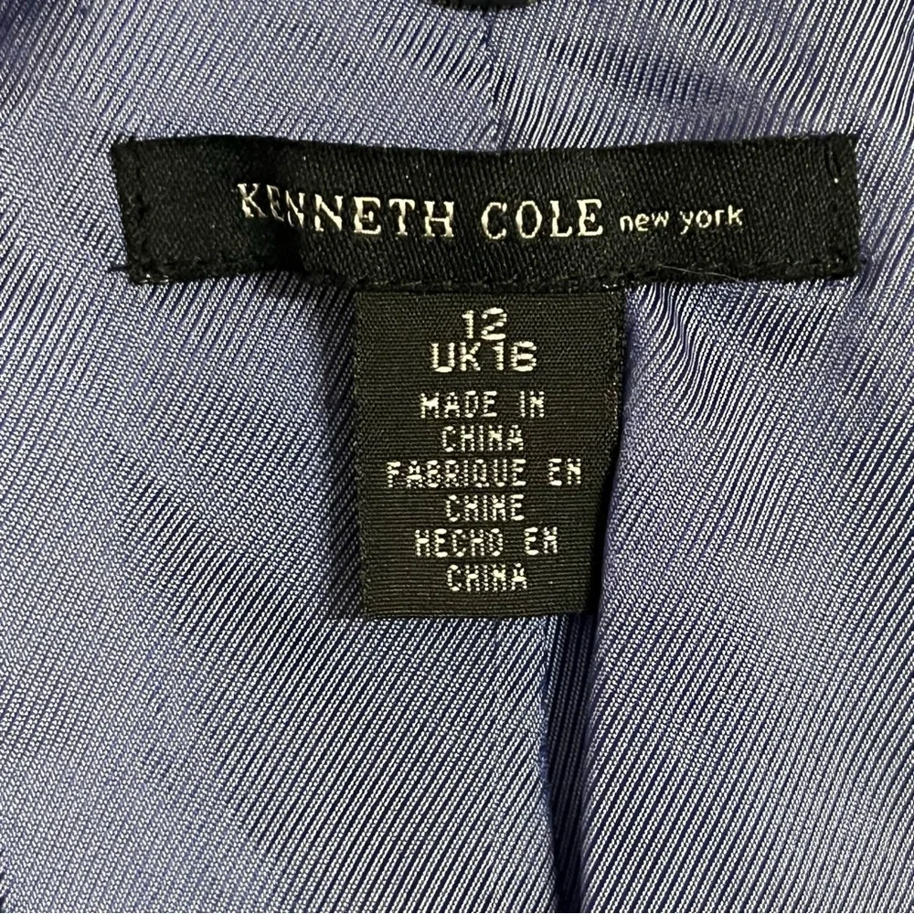 Womens Kenneth Cole Blue Floral Blazer Jacket Coat Size 12‎ Button Pockets